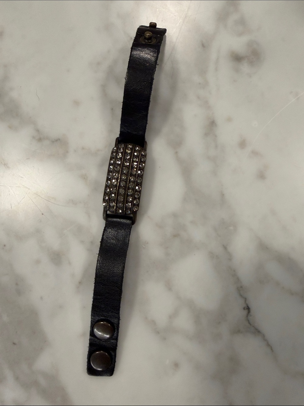 Metal Rhinestone and Leather Bracelet